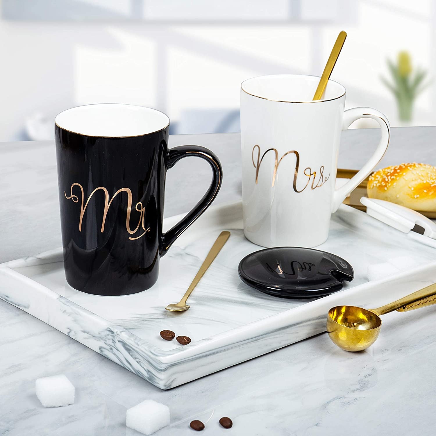 Mr and Mrs Coffee Mugs Set - Unique Wedding Gifts for Bride and Groom - His and Hers Anniversary Present Husband and Wife -Engagement Gifts for Him Her for Parents for Valentine'S Day