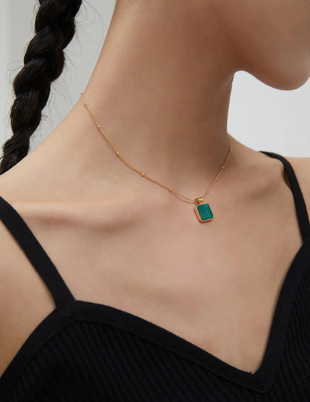 Satellite Chain Square Malachite Pendant Necklace