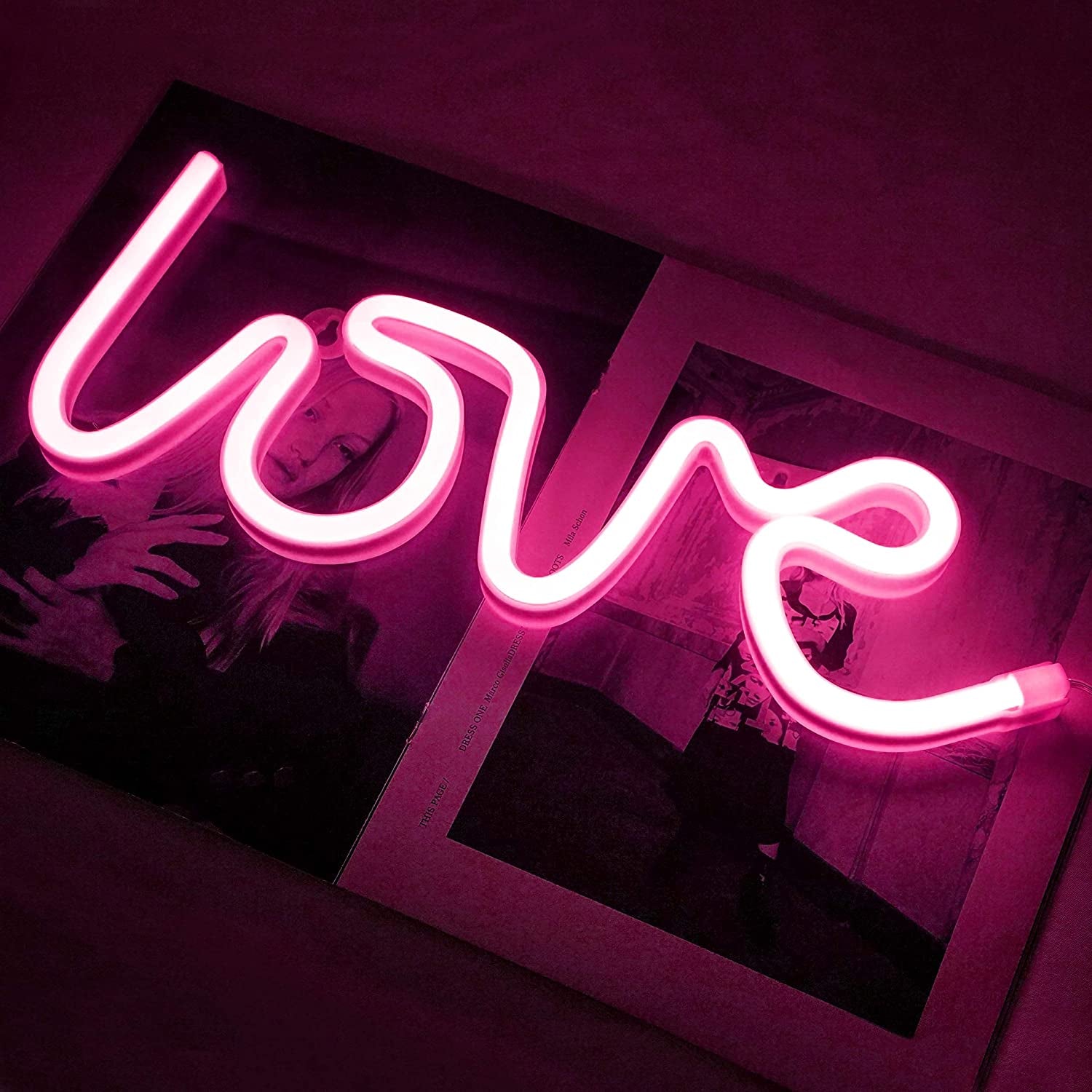 Love LED Neon Light, Usb/Battery Powered Heart Shaped Neon Sign Lamp, Decorative Night Light Wall Decor for Bedroom Living Room Kids Room Wedding Party Christmas (Love-P)