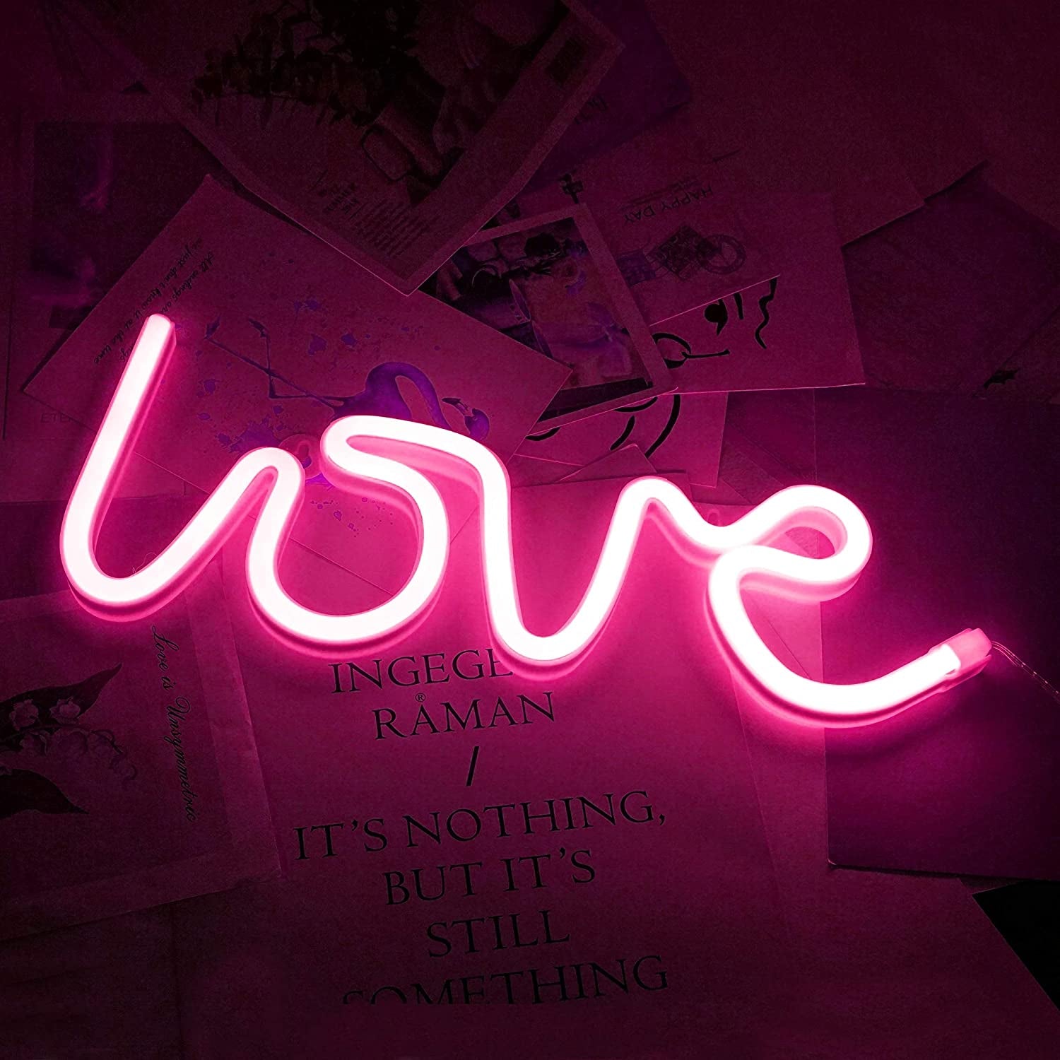 Love LED Neon Light, Usb/Battery Powered Heart Shaped Neon Sign Lamp, Decorative Night Light Wall Decor for Bedroom Living Room Kids Room Wedding Party Christmas (Love-P)